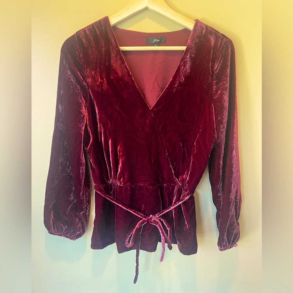 J. Crew Velvet Faux Wrap Top Womens 4